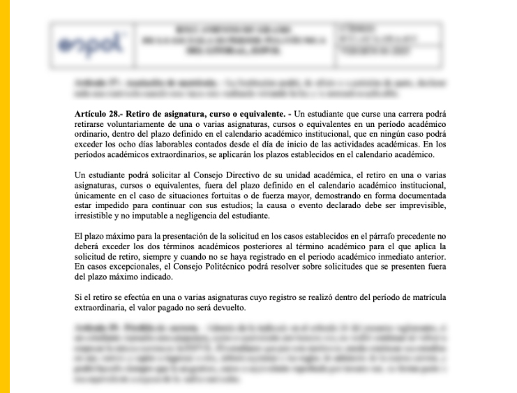 Cambios y anulaciones: extracto del artículo 28 del Régimen académico de la ESPOL.